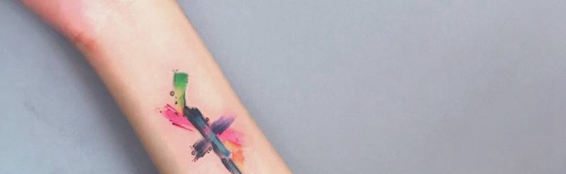 水彩纹身图片_成品手臂清新纹身图案