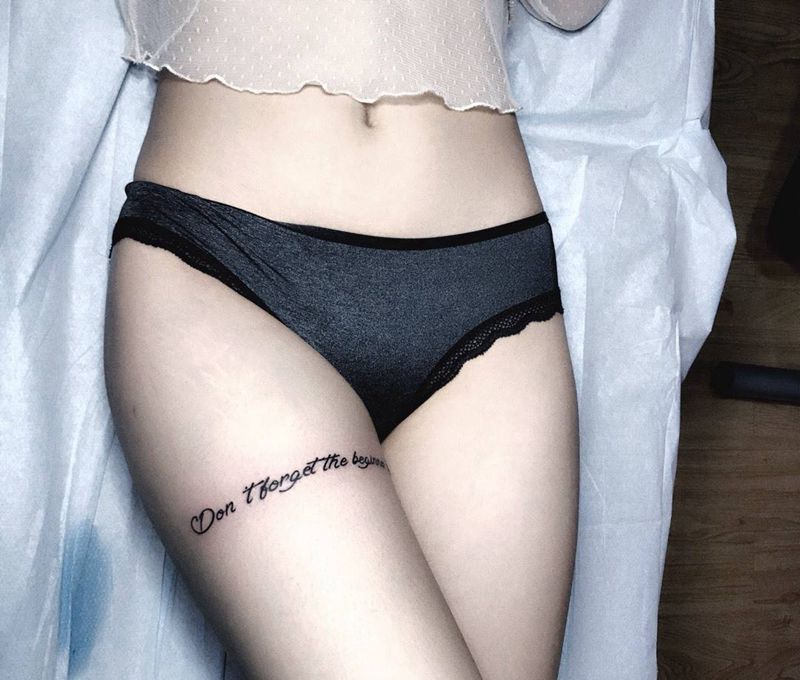 字母纹身图片_成品腿部清新字符纹身图案