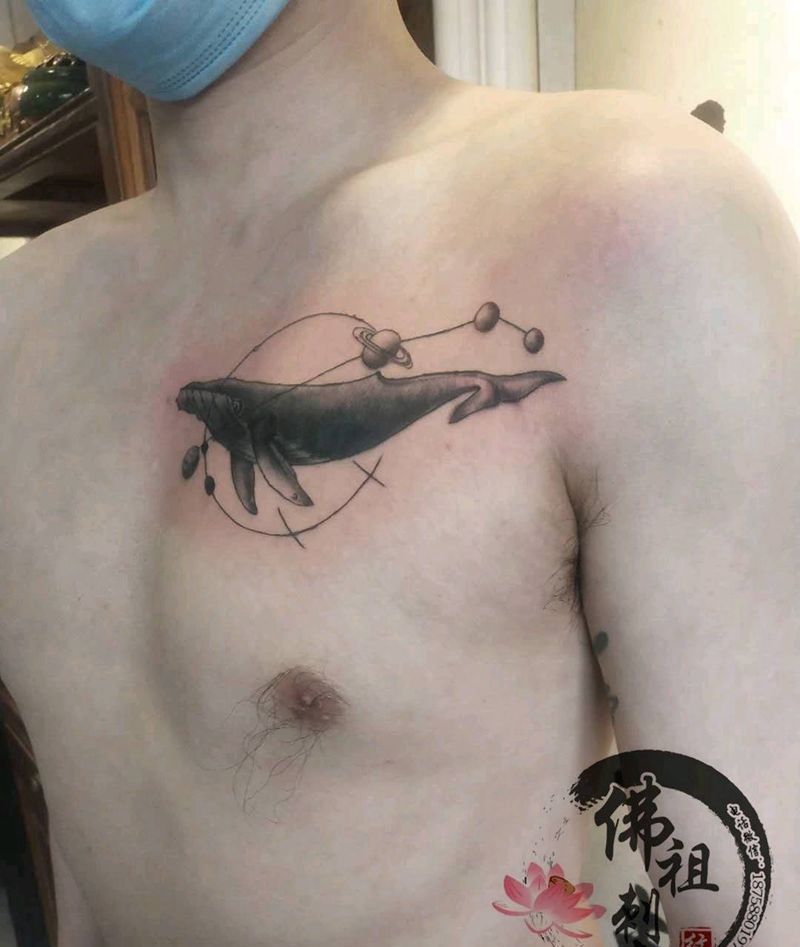 专属私人定制鲸鱼遮盖老纹身纹身图片_胸部新传统纹身图案