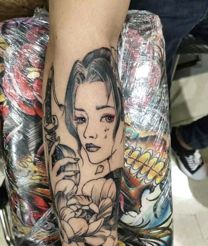 日本妞纹身图片_手臂新传统纹身图案