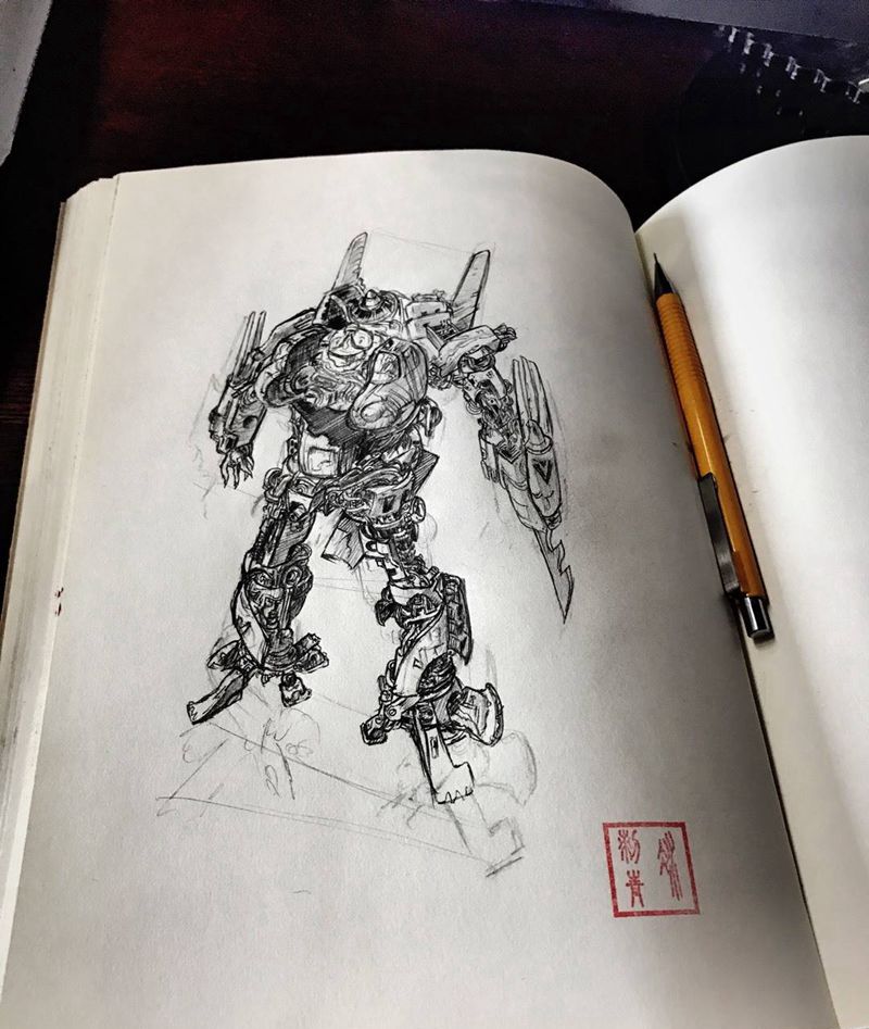 机甲纹身图片_成品手稿插画纹身图案