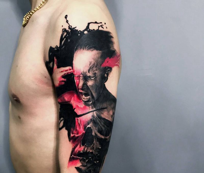 呐喊纹身图片_成品手臂欧美人物纹身图案