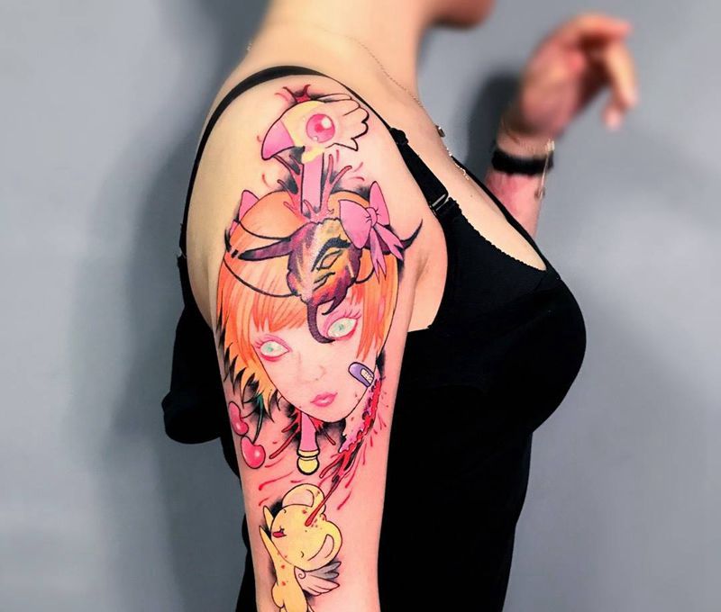 血腥小樱纹身图片_成品手臂传统清新欧美人物鬼神纹身图案