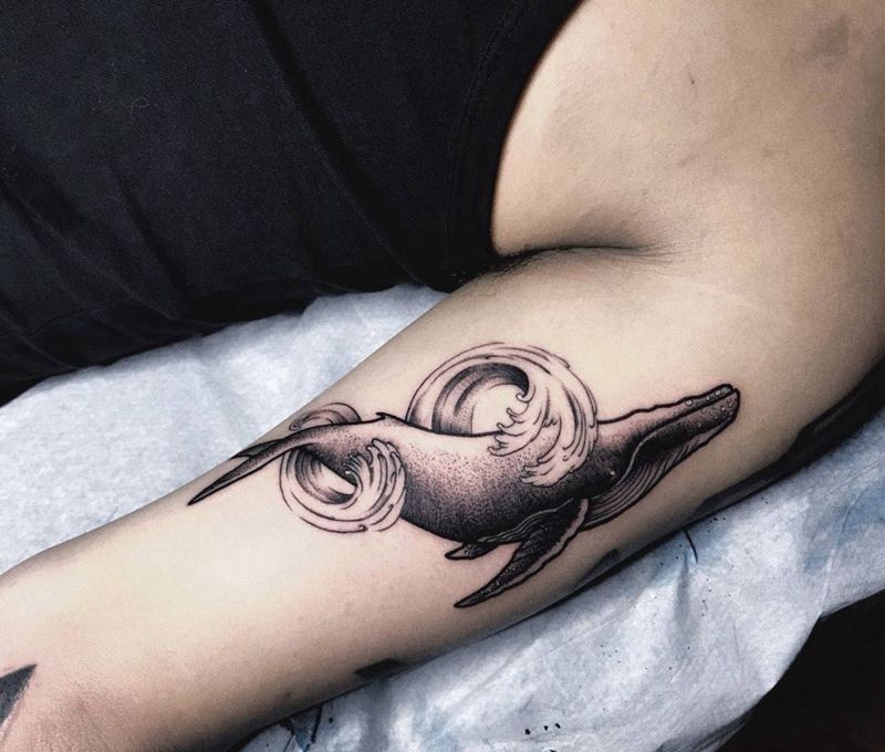 鲸鱼纹身图片_成品手臂清新纹身图案