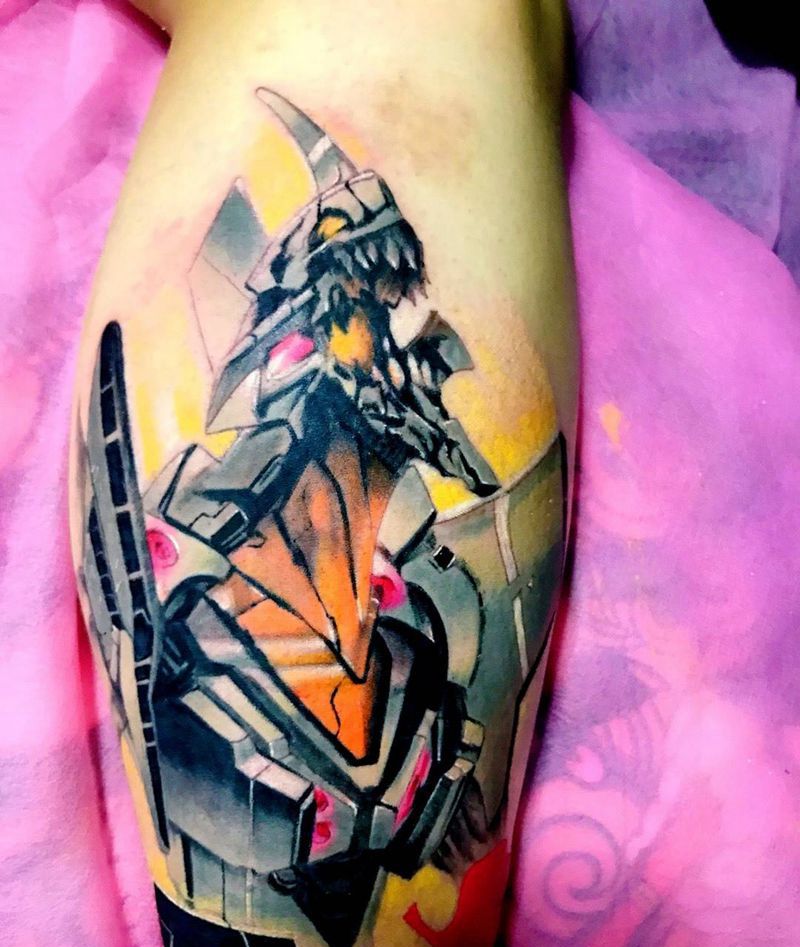 初号机纹身图片_成品腿部欧美肖像人物鬼神纹身图案