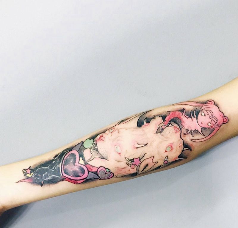 美少女战士纹身图片_成品手部欧美清新鬼神人物纹身图案