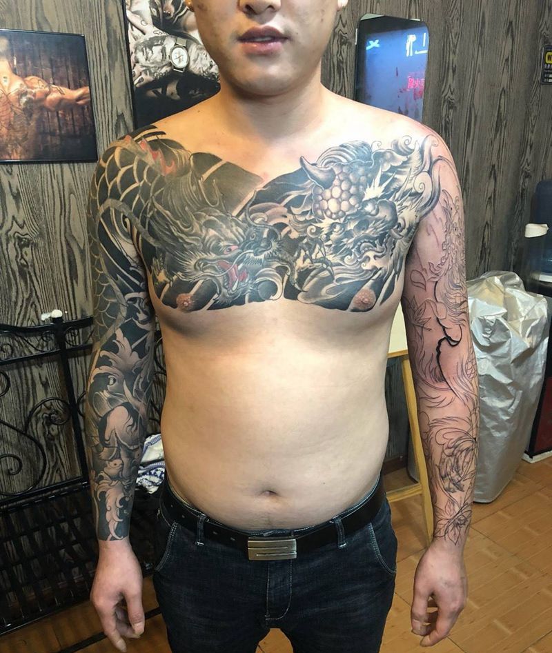 双花臂遮盖修改纹身图片