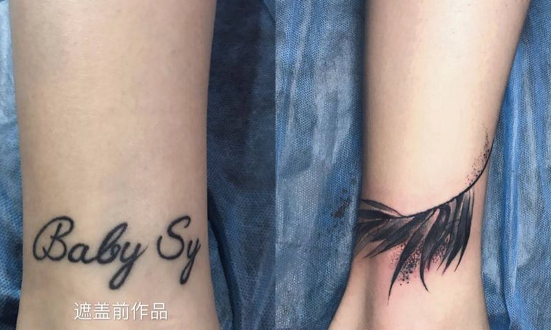 遮盖作品纹身图片_成品腿部清新纹身图案