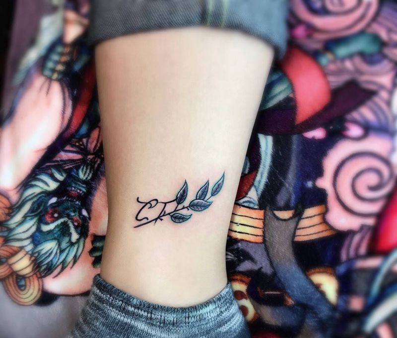 小清新纹身图片_成品清新字符植物纹身图案