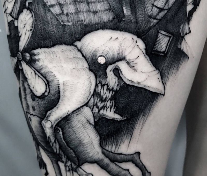 你要你的小熊吗纹身图片_成品腿部欧美鬼神纹身图案