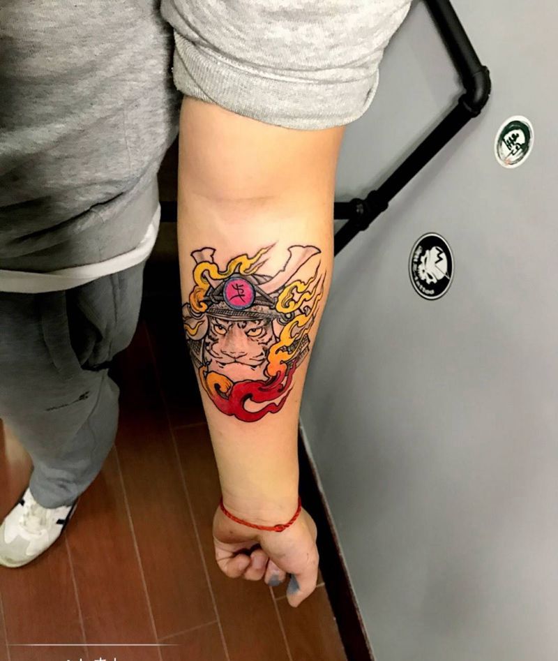 老虎将军纹身图片_成品手部传统鬼神动物纹身图案