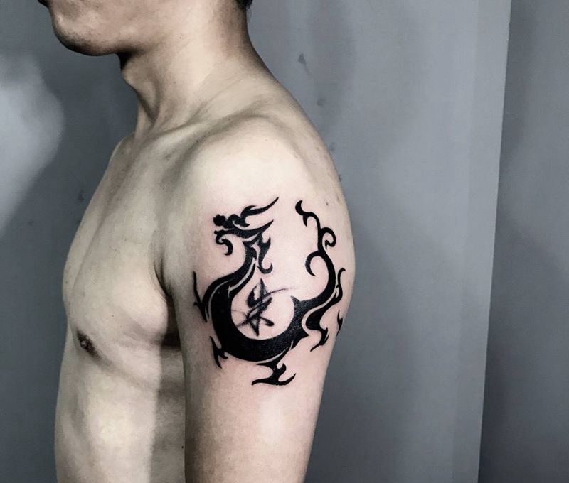 龙的传人纹身图片_成品手臂传统图腾纹身图案