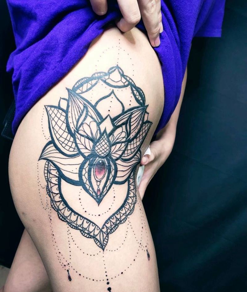 腰花纹身图片_腰部腿部点刺图腾花宝石纹身图案