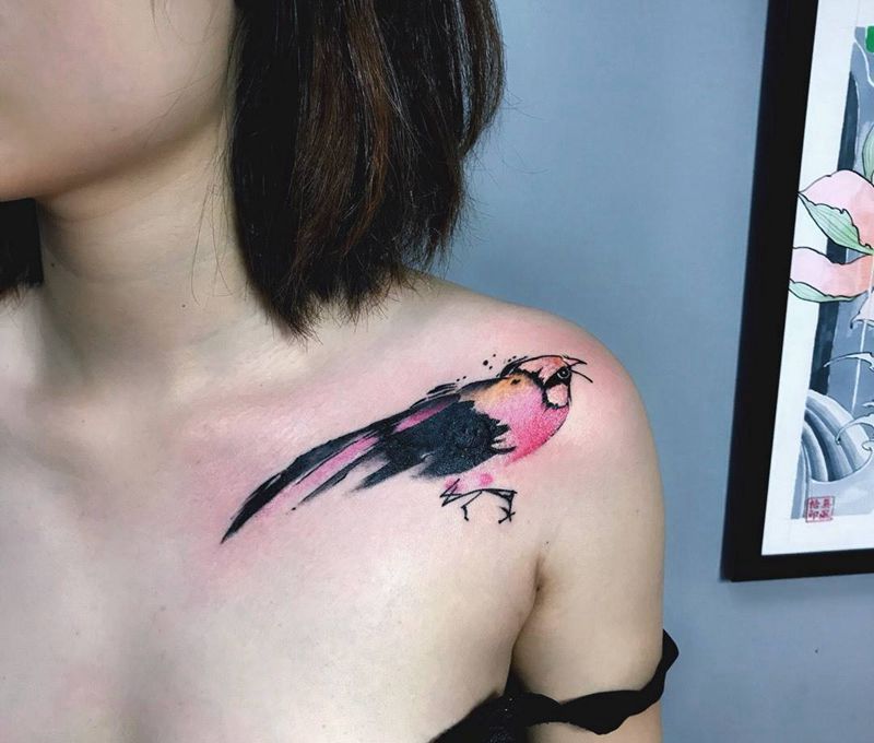 遮盖作品纹身图片_成品肩部纹身图案