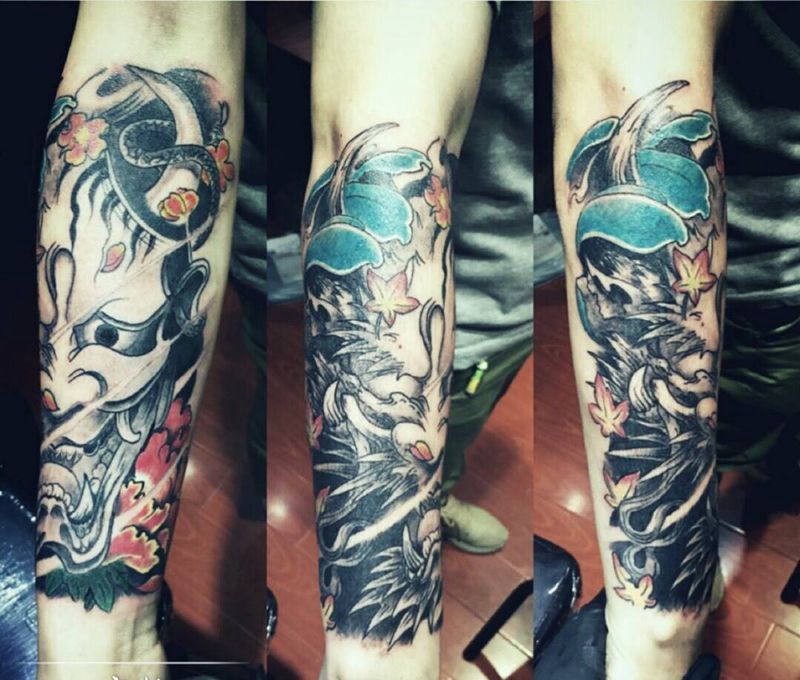 昨日作品，一念之间，一念为善，一念为恶。纹身图片_成品手臂手部纹身图案