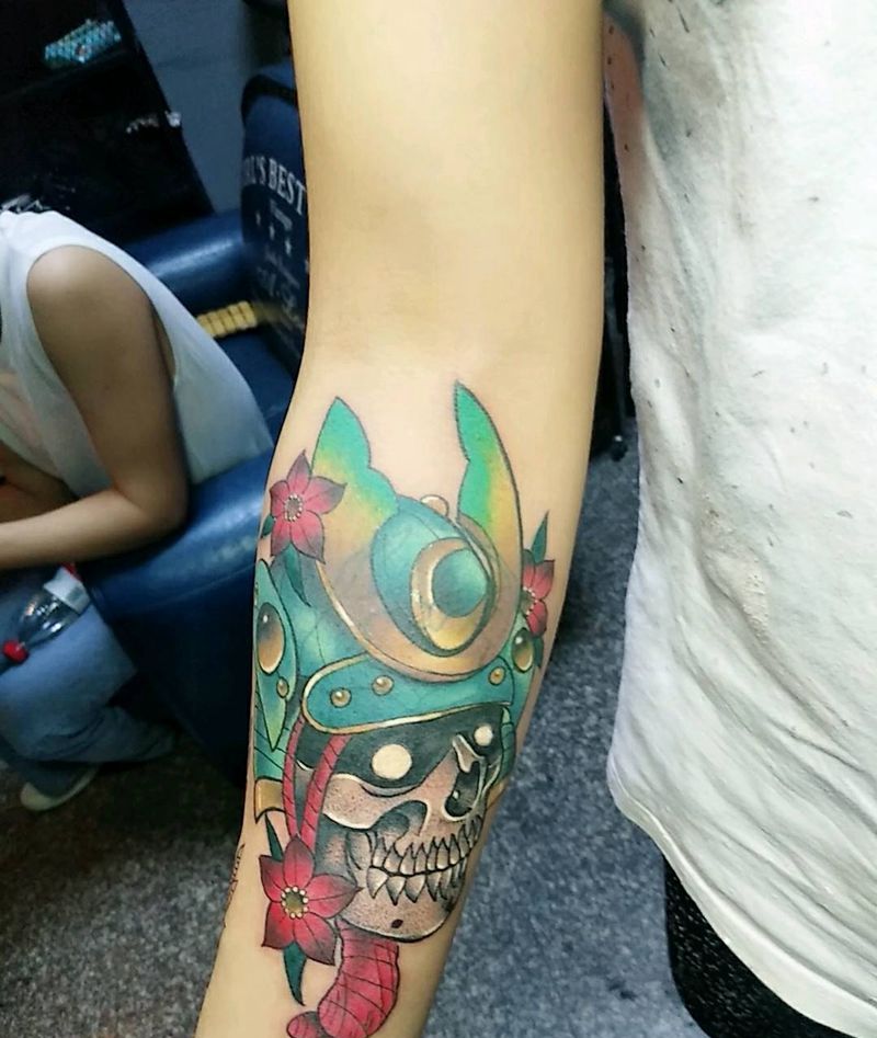 鬼武士纹身图片_手臂New School纹身图案