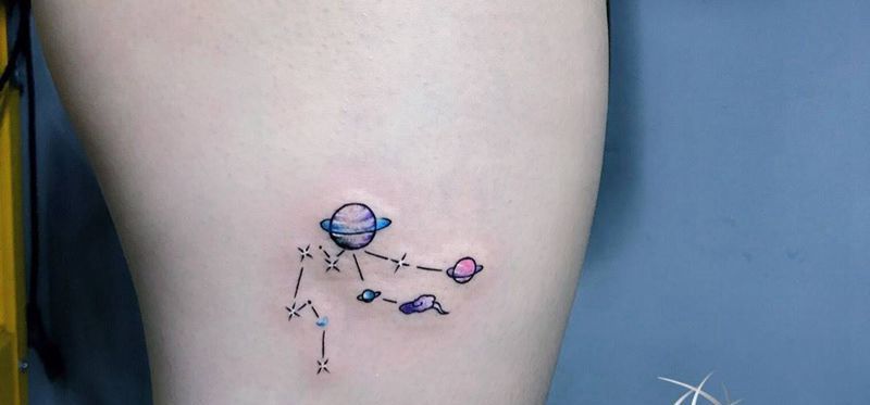 星座纹身图片_腿部纹身图案
