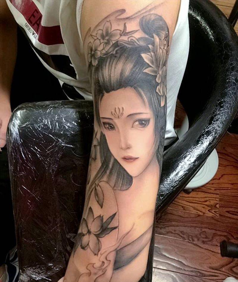 艺妓纹身图片_手臂新传统纹身图案