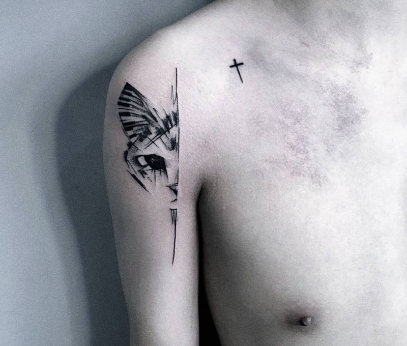 猫纹身图片_成品手部手臂欧美几何纹身图案