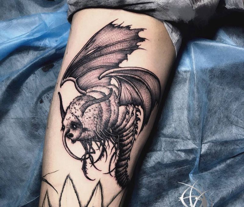 暗黑纹身图片_成品腿部纹身图案