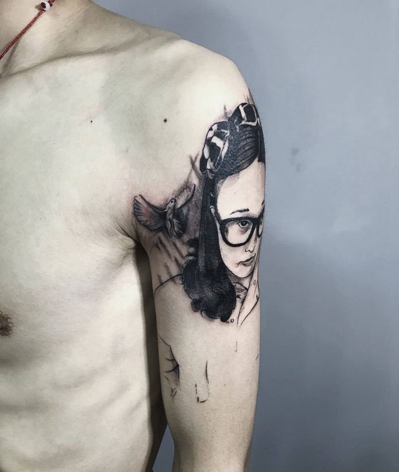 妹妹纹身图片_成品手臂肖像人物纹身图案