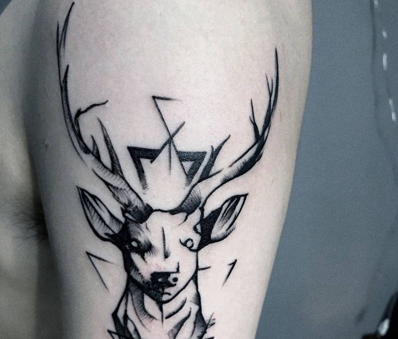 鹿纹身图片_成品手臂清新动物纹身图案