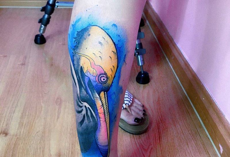 遮盖，鹈鹕纹身图片_成品腿部欧美清新动物纹身图案