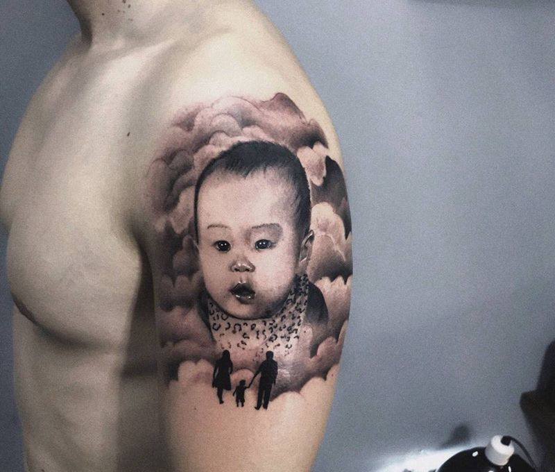 小朋友纹身图片_成品手臂写实人物纹身图案