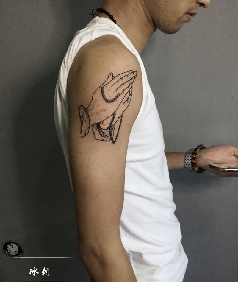 祈祷之手纹身图片_手部传统人物纹身图案