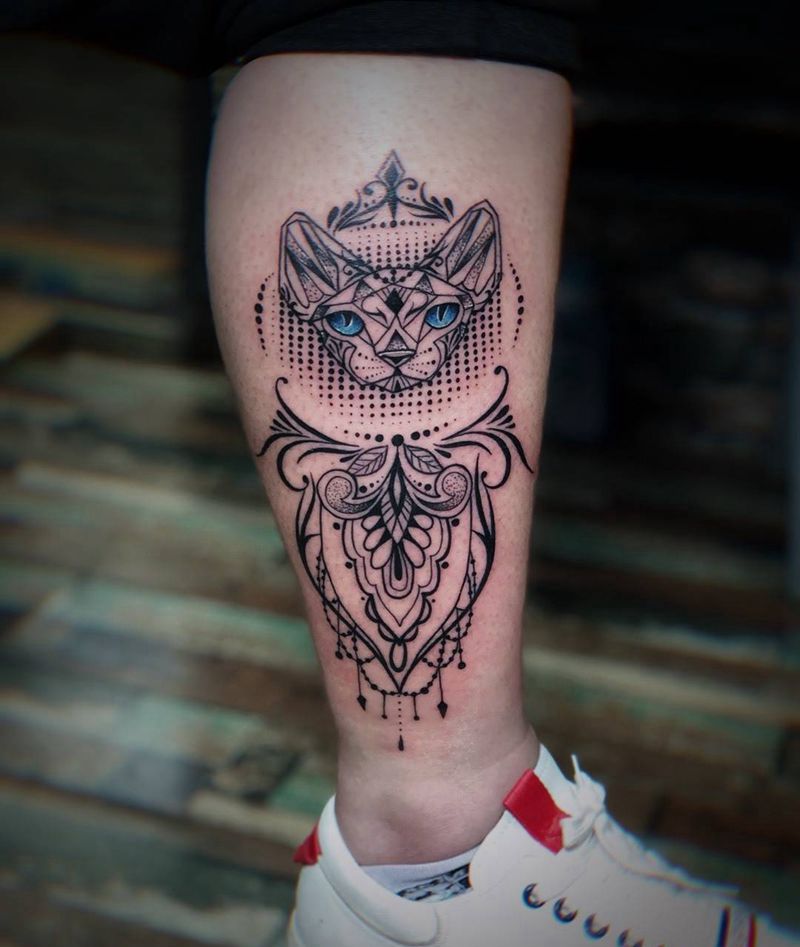 几何猫纹身图片