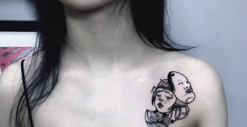 小可爱纹身图片_成品胸部欧美纹身图案