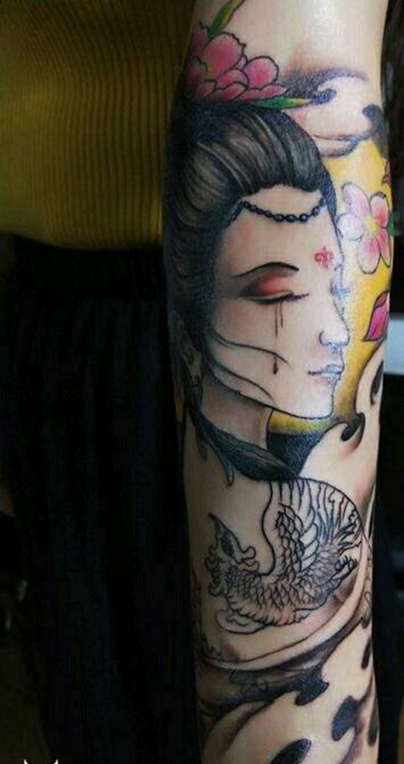 艺伎纹身图片_手臂新传统纹身图案