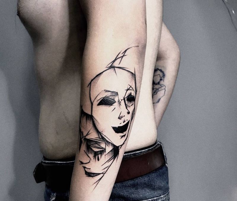 面具纹身图片_成品手部清新人物鬼神纹身图案