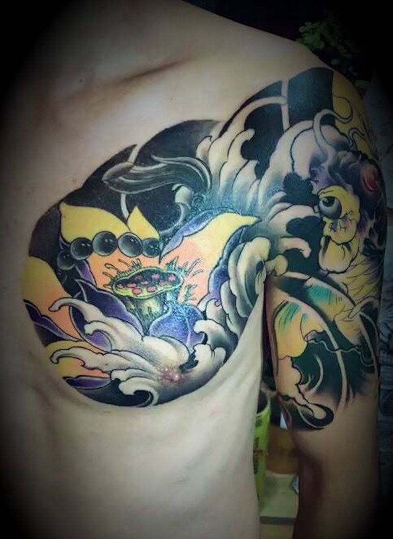 半胛纹身图片_成品胸部手臂传统动物植物纹身图案