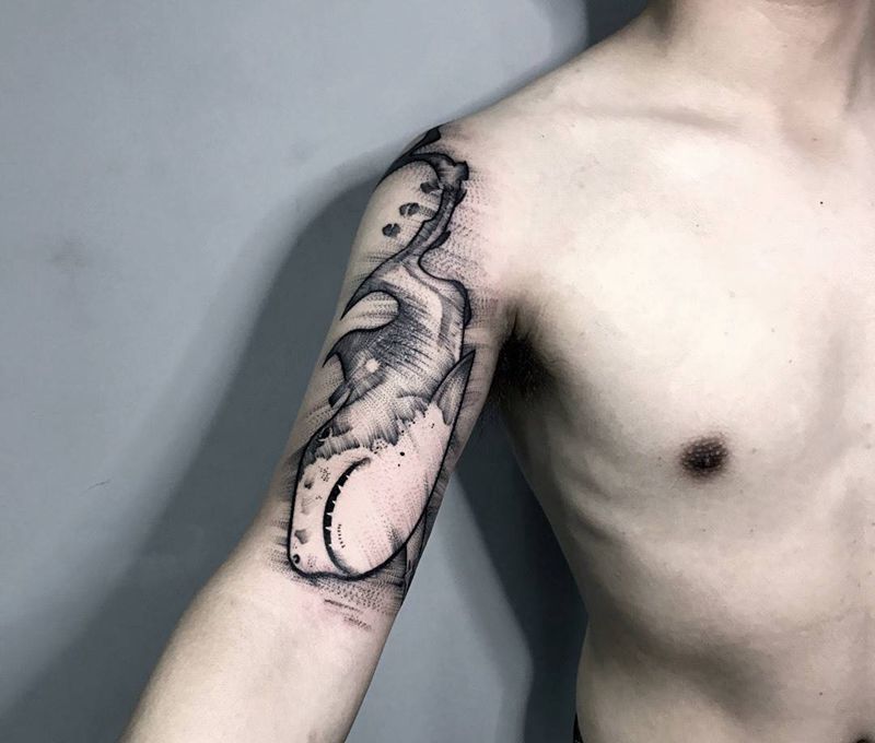 鲨鱼纹身图片_成品手臂欧美清新动物纹身图案