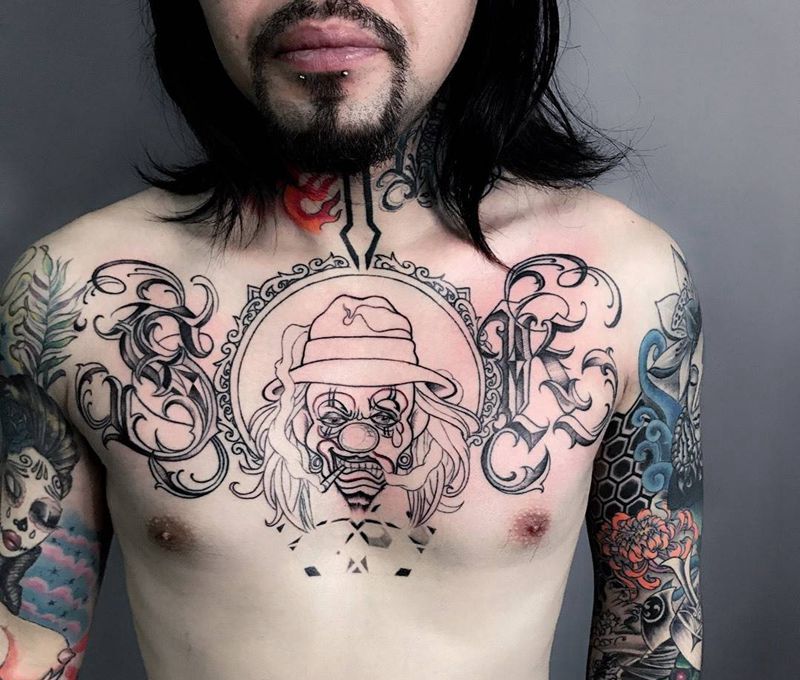 修改奇卡诺纹身图片_成品胸部欧美人物字符纹身图案