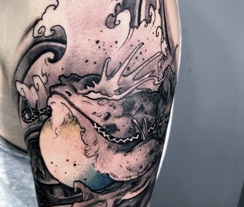 金蟾纹身图片_成品手臂传统鬼神纹身图案