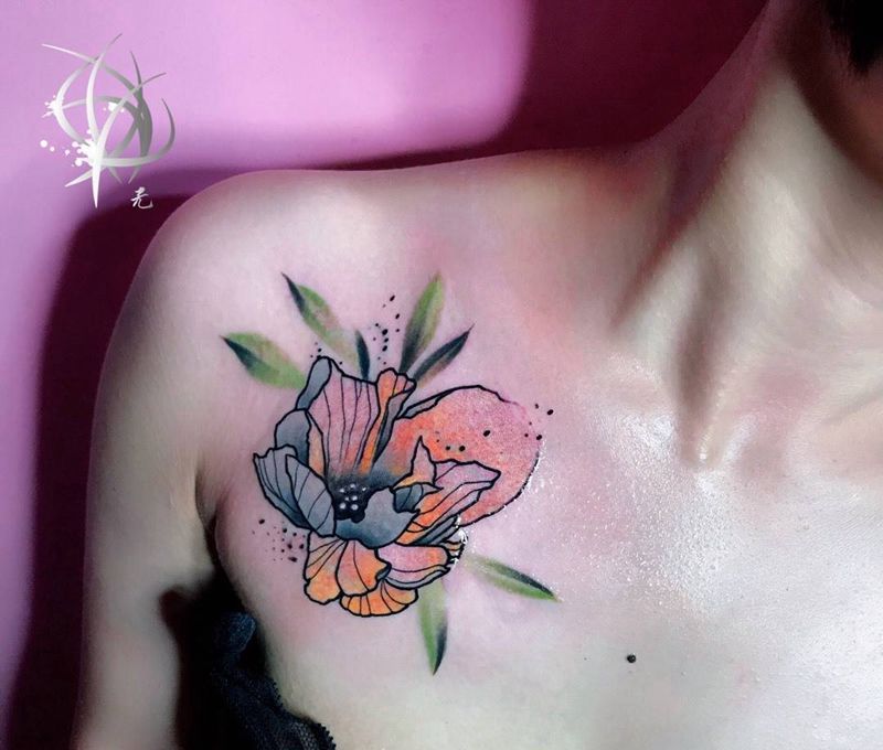 花纹身图片_成品肩部纹身图案