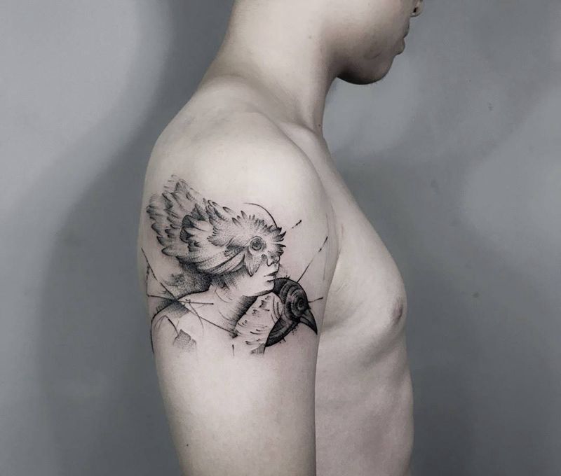 鸟人纹身图片_成品手臂欧美鬼神纹身图案