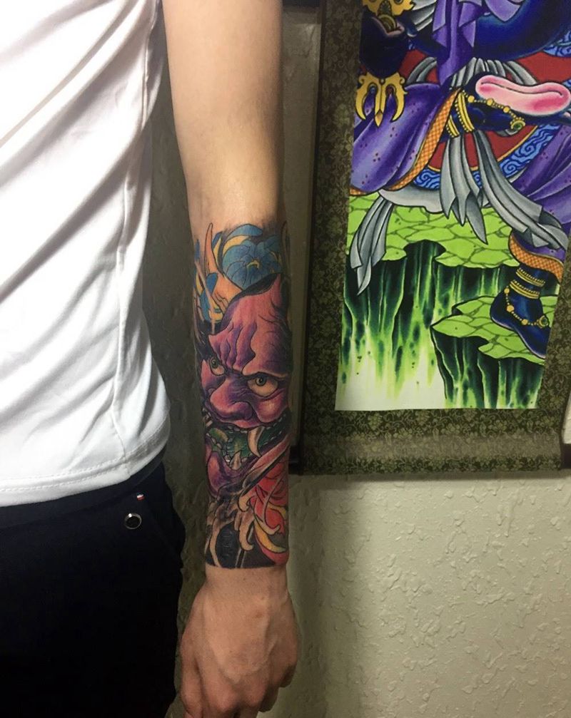 彩色般若遮盖疤痕纹身图片