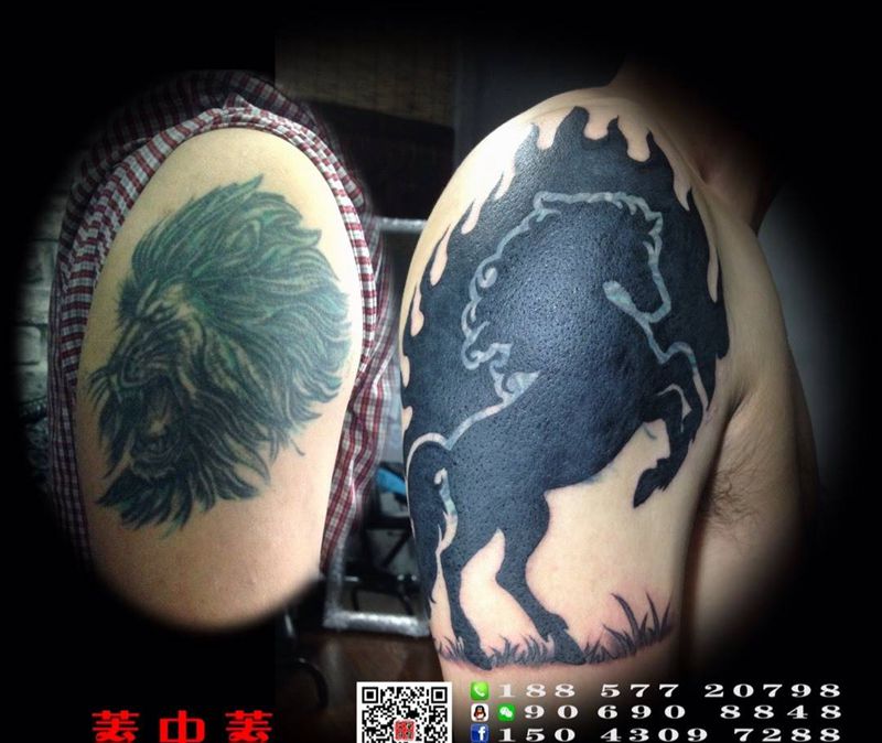 强力盖中盖纹身图片_成品手臂传统图腾动物原创纹身图案