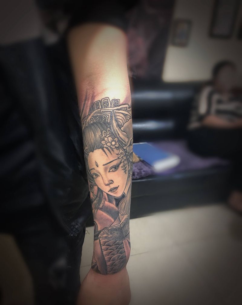 艺姬纹身图片_手臂新传统纹身图案