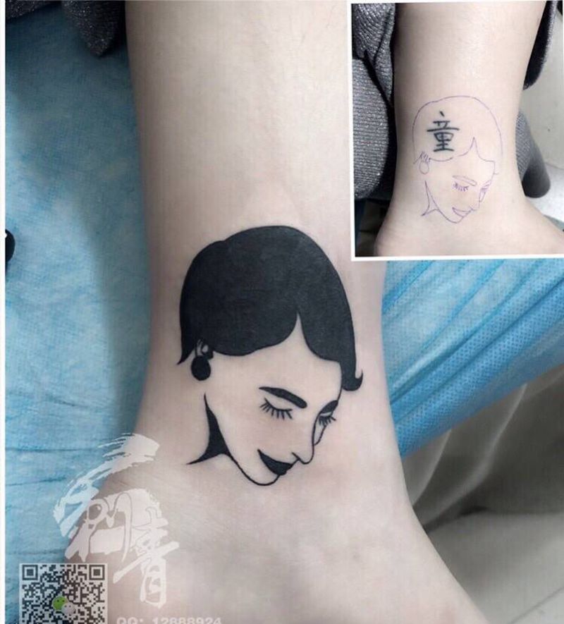 遮盖纹身图片_脚部Old School欧美写实纹身图案