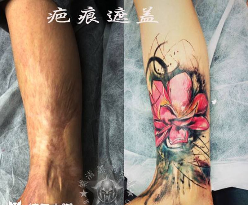 疤痕遮盖纹身图片_腿部臀部新传统老传统纹身图案