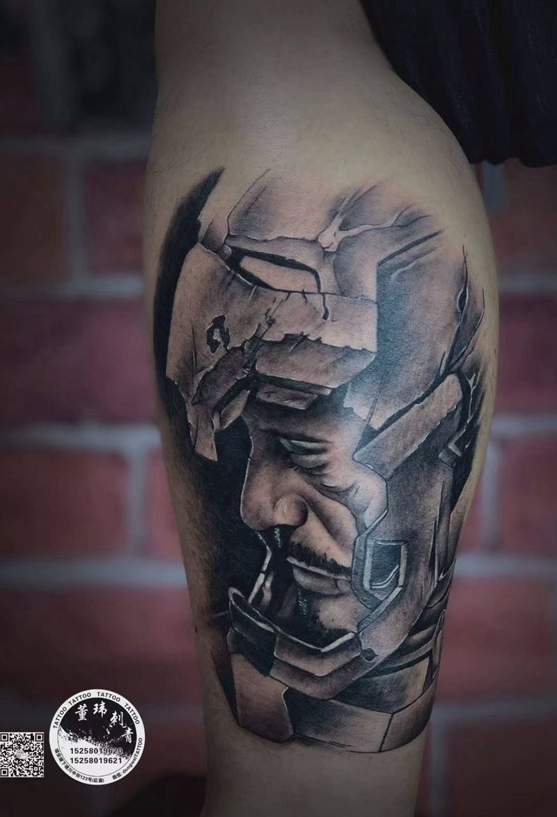 钢铁侠纹身图片_脚部欧美写实纹身图案