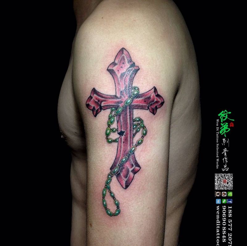 十字架✟纹身图片_成品手臂欧美静物宗教纹身图案