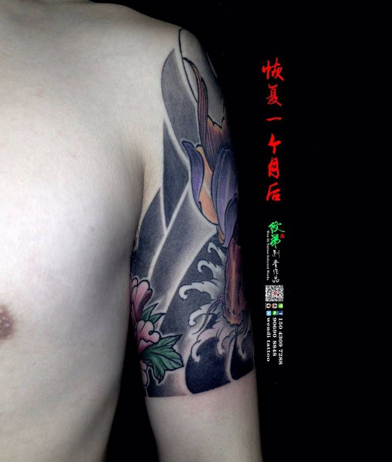 恢复一个月后纹身图片_成品手臂传统动物植物原创纹身图案