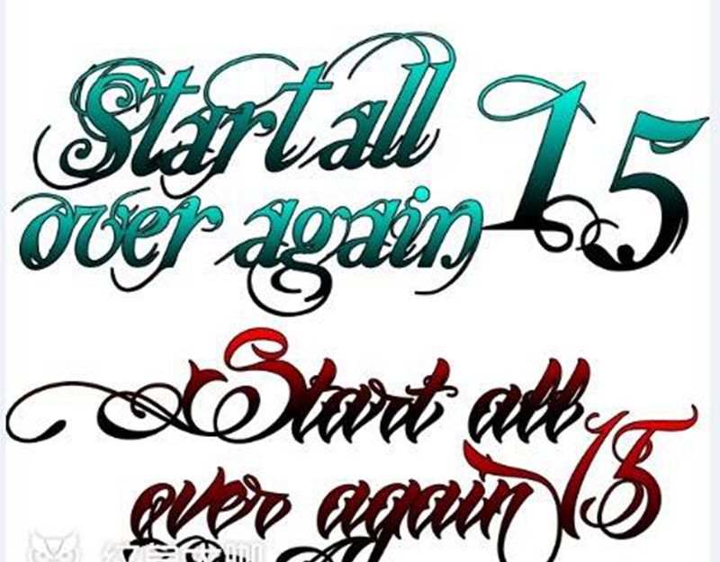 《从头再来》英文设计纹身图片_手稿手臂腿部背部腹部欧美字符原创书法纹身图案