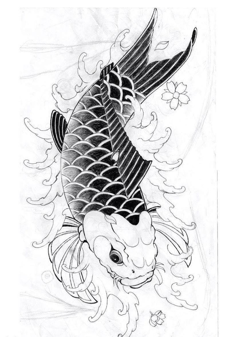 一条大黑鱼纹身图片_手稿胸部腹部腰部背部手臂腿部传统动物原创纹身图案