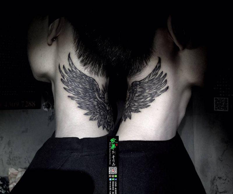 神马明星同款！！！纹身图片_成品颈部传统鬼神纹身图案